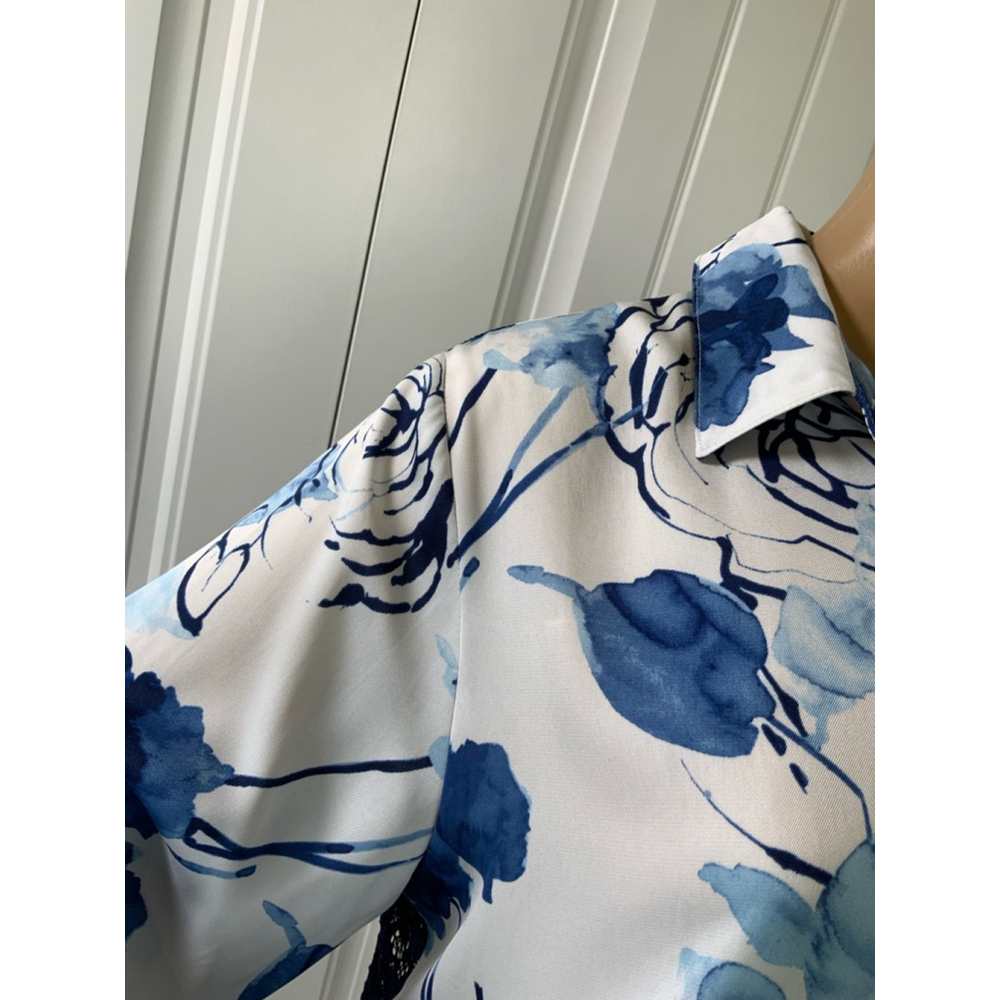 Dennis Basso Floral Button-Up Shirt Sz Med White/Blue Lace Back Eclectic Grandpa - Picture 10 of 11